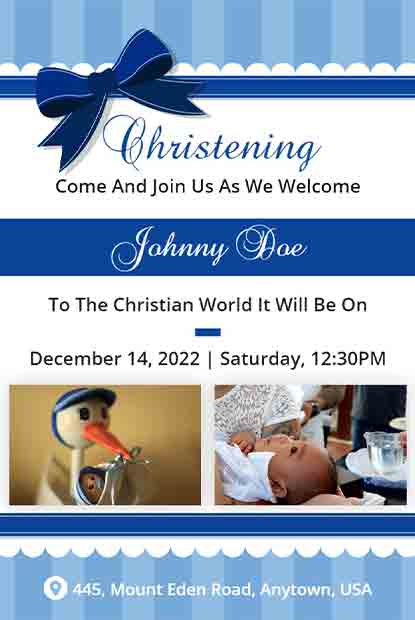 Minimalist Christening Invitation with a baby's photo and soft green design.