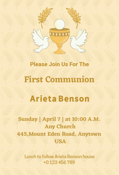 Astra First Communion Invitation Design in Portrait Orientation with a Soft and Graceful Aesthetic