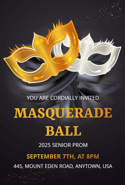 Baltic Sea and Cinder Masquerade-Themed Portrait Invitation for an Enchanting Evening