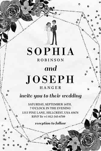 Black and White Floral Wedding Invitation Design