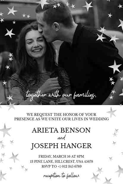 Black and White Stars Wedding Invitation Design