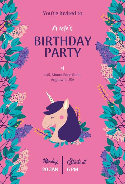 Charm and Hot Pink Unicorn Invitation Design with Magical Touches