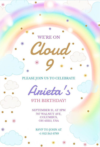 Cloud Nine Birthday Celebration Invitation Design with Dreamy and Whimsical Elements