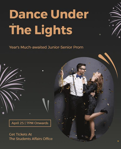 Light up the night with our vibrant firework-themed prom dance poster template