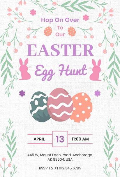 Easter Dinner Invitation Featuring Watercolor Carrots, Rabbits, and Easter Eggs