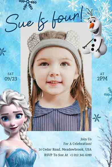 Frozen-Themed 4th Birthday Invitation with Snowflakes and Winter Wonderland Design