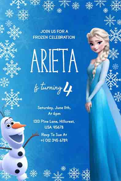 Frozen-Themed 4th Birthday Invitation for Girls with Icy Blue Design.