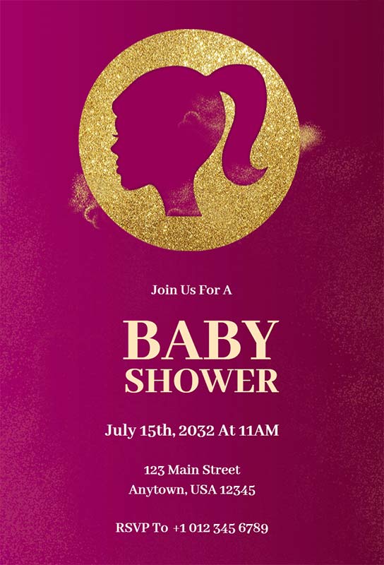 Glittery Pink Gradient Barbie Baby Shower Invitation Design