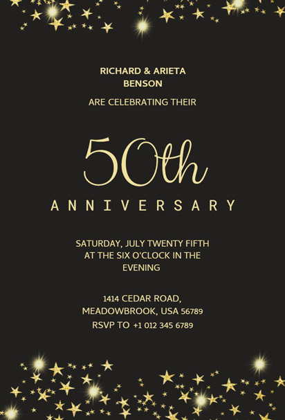 Glitter Golden 50th Wedding Anniversary Invitation Design