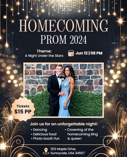 Make your event unforgettable with our homecoming prom night flyer template