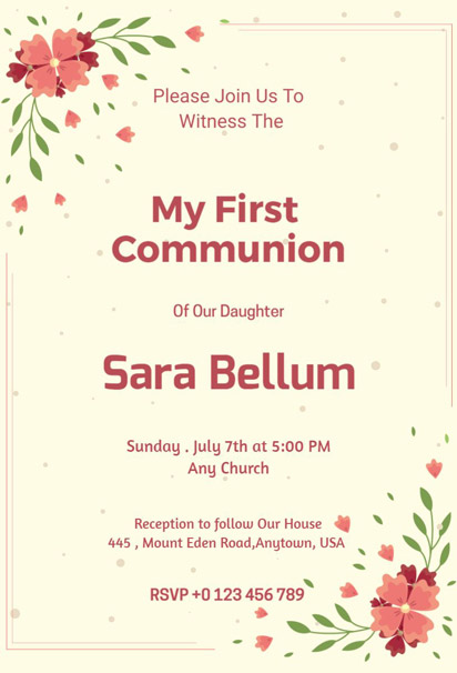 Off Yellow First Communion Invitation Design in Portrait Orientation with Soft and Warm Tones