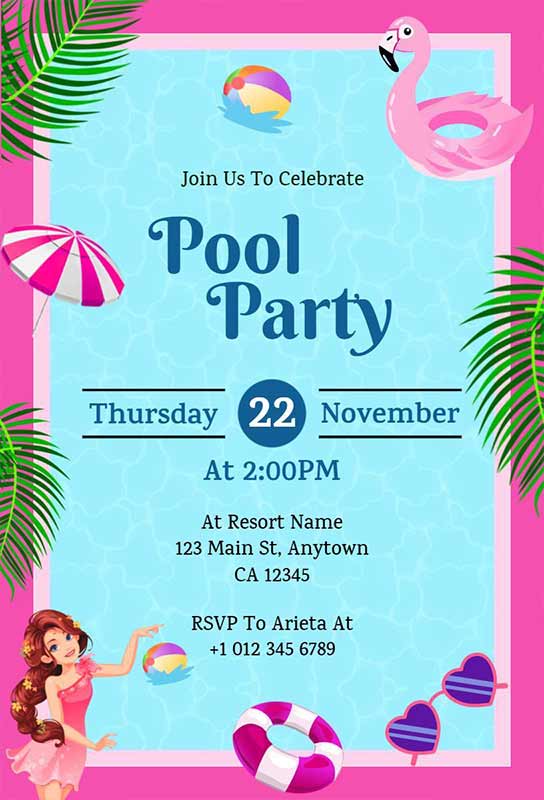 Barbie themed Pool Party Invitation Design