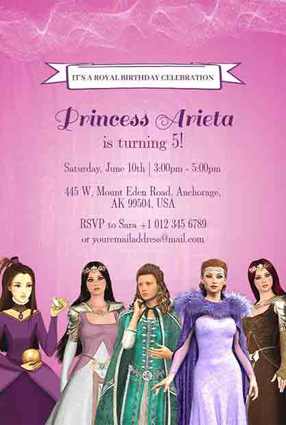 Princess Birthday Party Invitation with Royal and Elegant Design Elements.