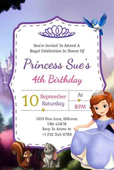 Princess-Themed 4th Birthday Party Invitation with Royal Details