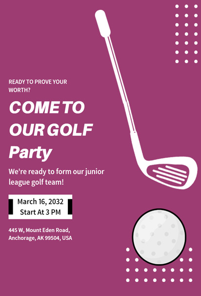 Rich Maroon Minimalist Golf Party Invitation Design with Elegant Aesthetic
