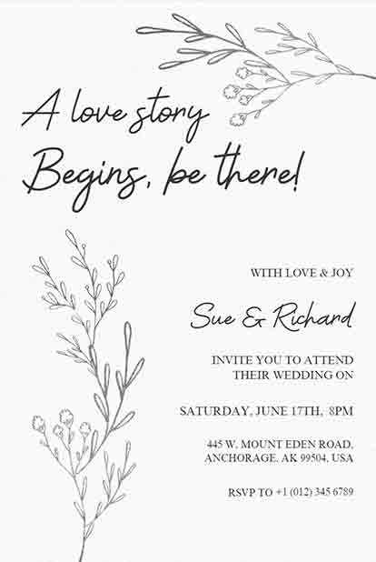 Romantic Floral Black and White Wedding Invitation Design