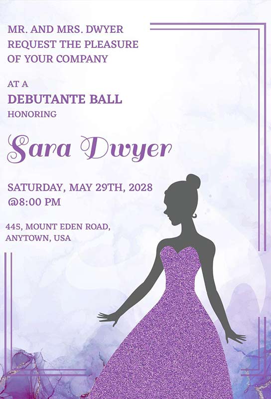 Purple Barbie Themed Snuff and Fuchsia Blue Event Invitation Design