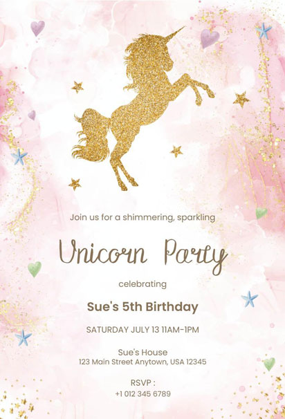 Unicorn Birthday Party Invitation Design with Whimsical and Magical Elements