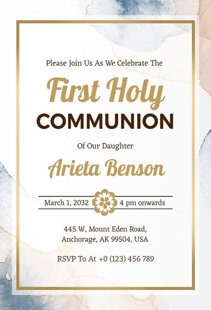 Watercolor Communion Invitation Design with Soft and Elegant Details