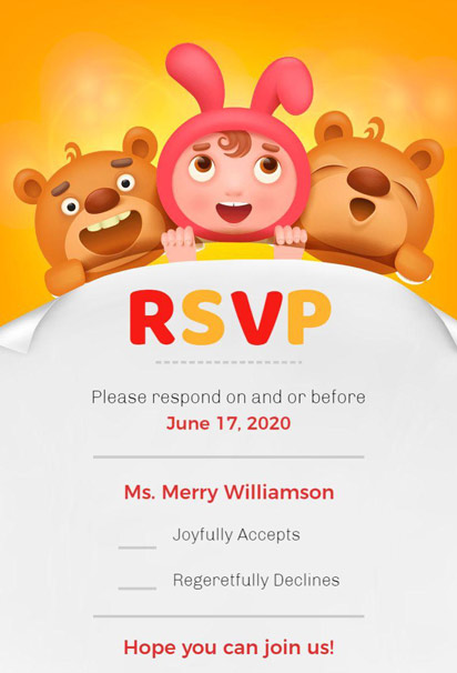 Vibrant and animated RSVP invitation template with a fun and lively design