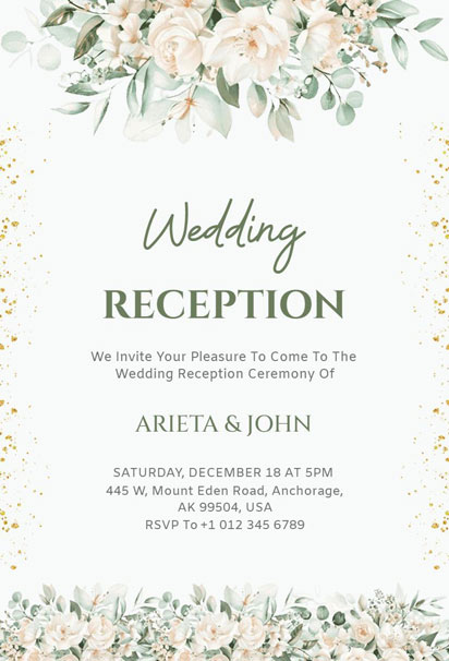Creamy Rose Glitter Wedding Reception Invitation Template
