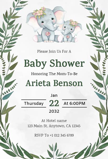 Adorable elephant-themed RSVP invitation template for a baby shower