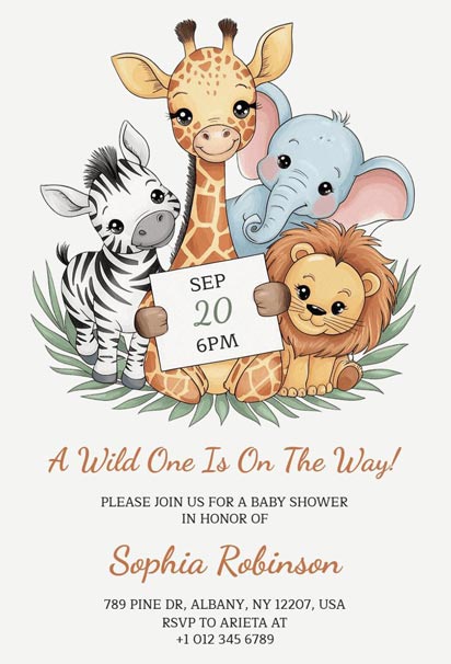 Jungle Safari Theme RSVP Baby Shower Invitation Design