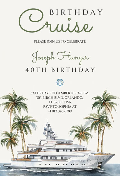 Tropical Cruise 40th Birthday Celebration RSVP Invitation Design
