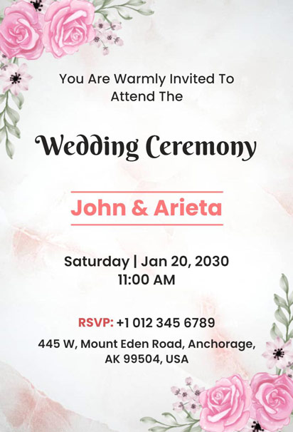 Watercolor Floral Wedding Ceremony Invitation Template