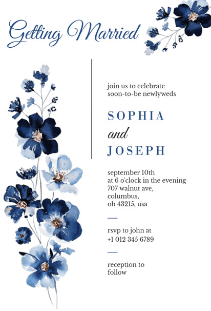 Winter Floral Blue Engagement Party Invitation with Elegant and Cozy Touches