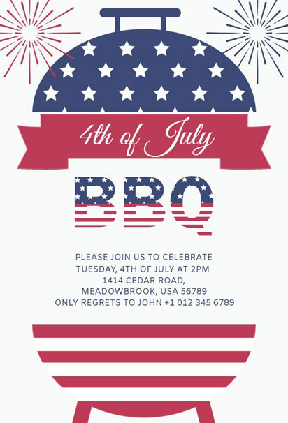 Classic 4th of July Invitation Design Template with traditional red, white, and blue theme