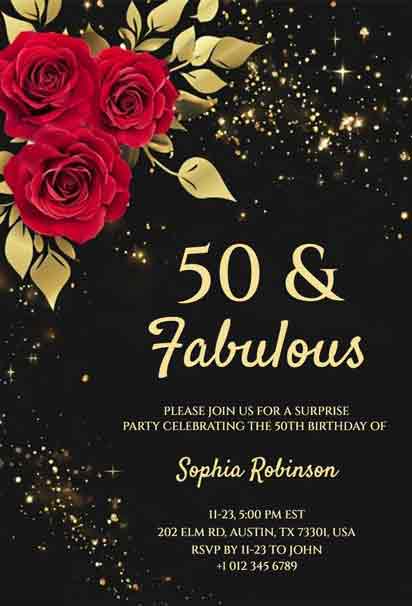 50th Fabulous Birthday Invitation with a Glamorous and Elegant Design