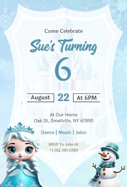 6th Princess Birthday Invitation Template with a royal design perfect for a magical celebration