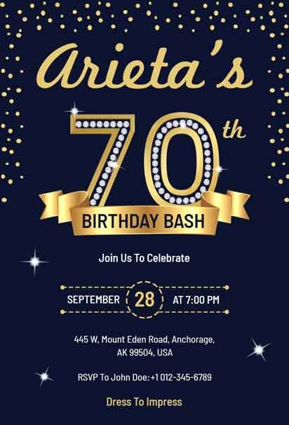 Sophisticated 70th Golden Birthday Invitation Template with Stylish Design