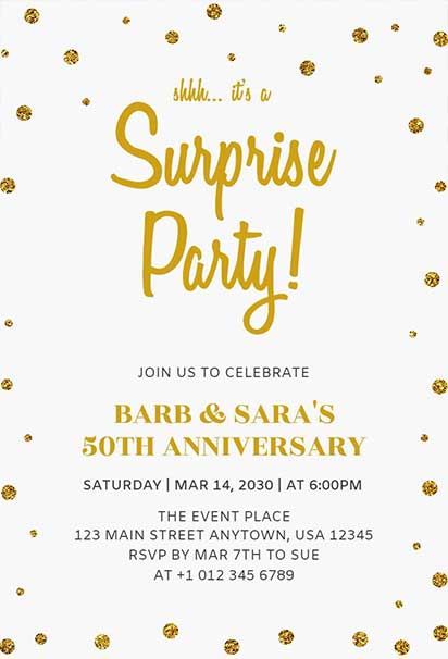 Festive 50th Anniversary Party Invitation With Sparkling Glitter Accents and Cheerful Celebration Elements