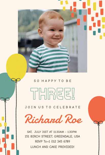Beige 3rd Birthday Invitation with a Soft and Charming Design