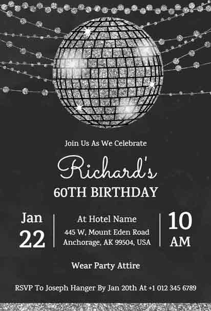 Black and Silver 60th Birthday Invitation with a Sleek and Elegant Design