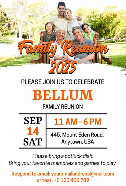 Vibrant Family Reunion Design With Bold Colors, Playful Typography, and Family Photo