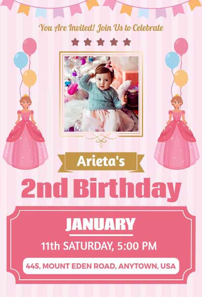 Carousel Pink Birthday Invitation Template featuring a whimsical carousel design