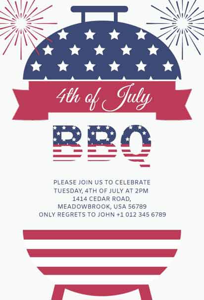 Classic BBQ 4th of July Invitation Design with Traditional Grill Graphics and Patriotic Accents