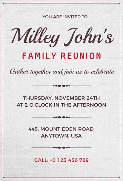Family Reunion Design With Traditional Fonts, Neutral Colors, and Elegant Borders