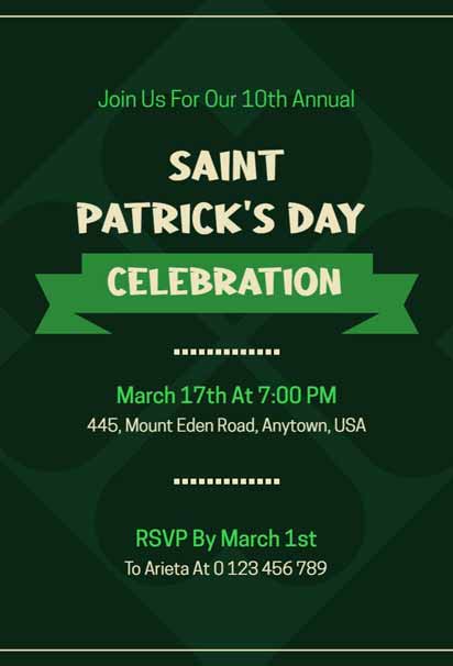Cola and Nero St. Patrick’s Day Invitation with Bold Colors and Modern Festive Design