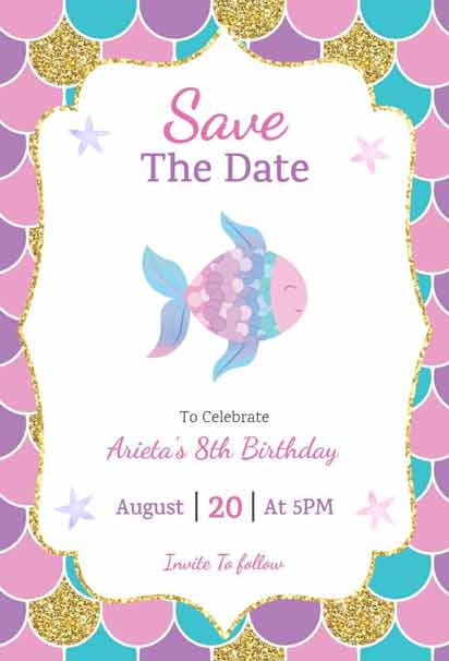 Colorful Fish-Themed Save the Date for 8th Birthday Invitation Template