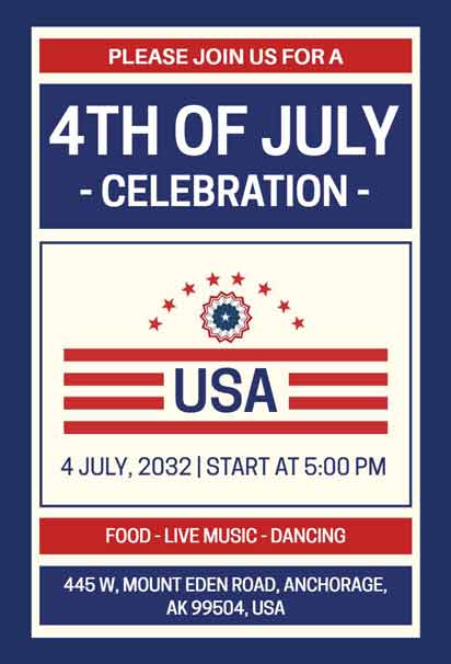 Cream 4th of July Celebration Invitation Design with Soft Background and Subtle Patriotic Elements