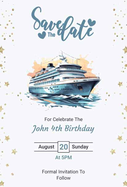Cruise Save the Date 4th Birthday Invitation with a Nautical and Fun Design