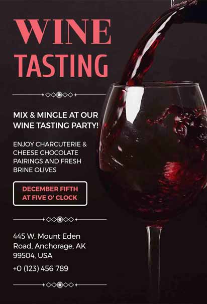 Sophisticated Dark Wine Tasting Invitation with Burgundy Accents and Glass Art