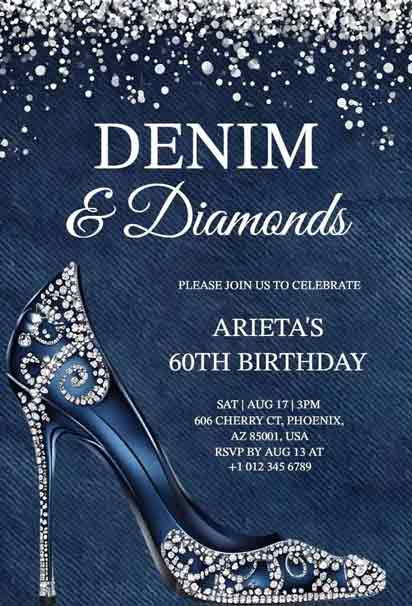 Denim and Diamonds 60th Birthday Celebration Invitation with a Glamorous and Casual Design