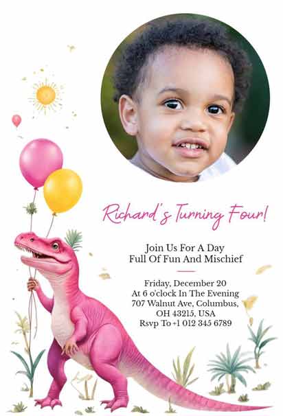 Roarsome Dinosaur-Themed 4th Birthday Invitation Template with Fun Prehistoric Illustrations