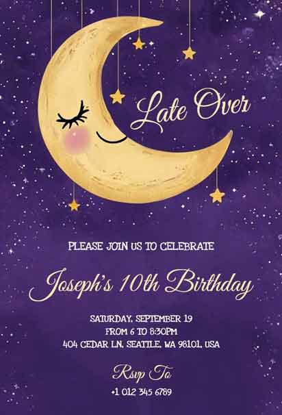 Dreamy Late Over 10th Birthday Purple Invitation Template for a Magical Celebration