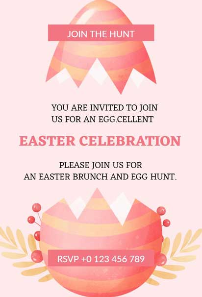 Easter Egg Hunt Brunch Pink Invitation Template with a delightful pastel pink design